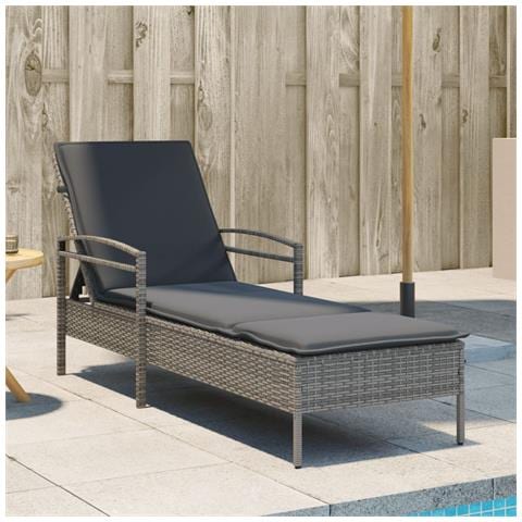 Lettino Prendisole Con Cuscino Grigio 63x200x81 Cm Polyrattan - Foto 1