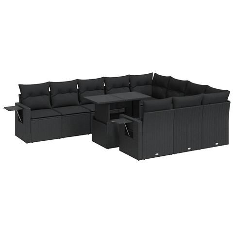 Set Divani Da Giardino 11 Pz Con Cuscini In Polyrattan Nero - Foto 2