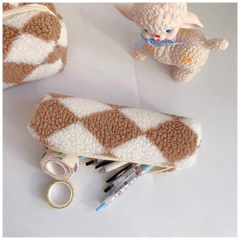 Astuccio A Quadretti In Peluche Khaki - Foto 1