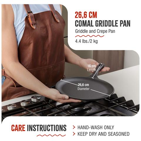 Victoria 32999 Piastra Per Grigliare Ghisa Induzione Comal Per Pizza 26cm, Fuoco Barbecue Forno  Nero - Foto 8