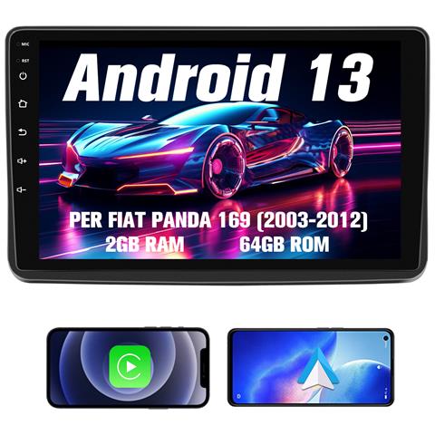 9 Pollici Autoradio Per Fiat Panda 169 (2003-2012) 3 Serie Android 13 Car Radio (2+64gb) Con Carplay Android Auto Gps Bt Comandi Al Volante Fm Rds - Foto 1