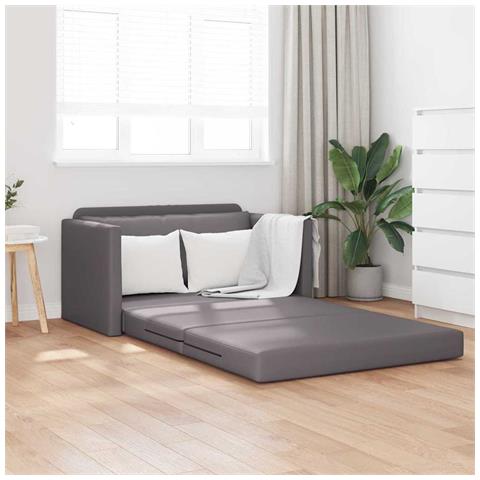 Divano Letto da Pavimento 2 in 1 Grigio 124x71x78 cm Pelle Sintetica - Foto 2