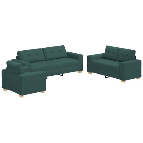 Set Divano 3 Pezzi con Cuscini - Tessuto Verde Scuro - Foto 1