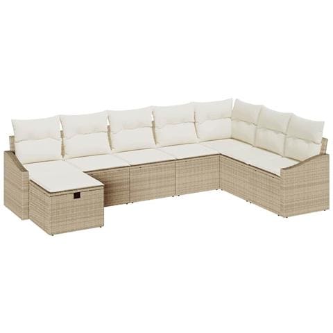 Set divani da giardino da 8 pezzi con cuscini in rattan poli beige - Foto 1