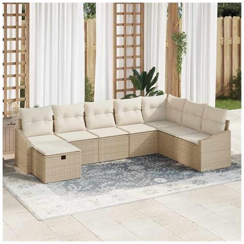 Set divani da giardino da 8 pezzi con cuscini in rattan poli beige - Foto 2