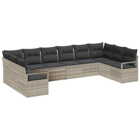 Set Divano da Giardino  da 10 Pezzi con Cuscini Grigio Chiaro in Rattan Polietilene, Set Divano da Giardino per 2 Persone con Rimessaggio e Cuscini Grigio in Rattan Polietilene - Foto 1