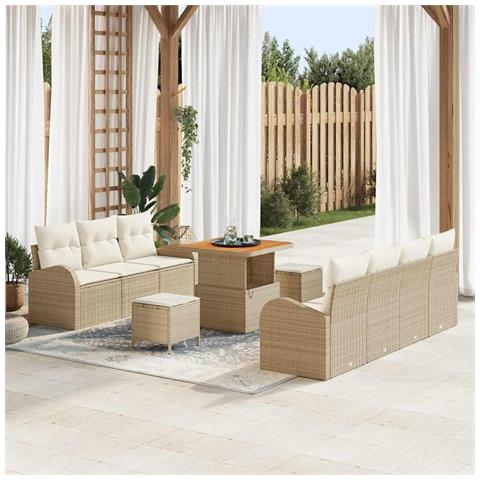 Set Divano da Giardino da 10 Pezzi con Cuscini in Rattan Beige,  Divano da Giardino a 2 posti con Ripostiglio e Cuscini in Rattan Beige,  Set da Pranzo da Giardino da 3 Pezzi con Cuscini in Rattan Beige - Foto 2