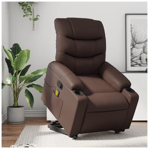 Poltrona Alzapersona Reclinabile Massaggio Marrone Similpelle - Foto 2