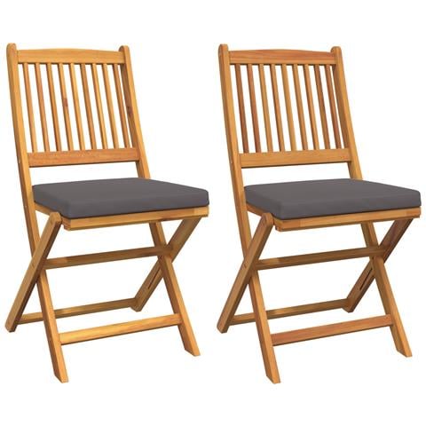 Sedia da giardino pieghevole con cuscino grigio 2pz in legno massello di acacia - Foto 1