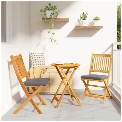 Sedia da giardino pieghevole con cuscino grigio 2pz in legno massello di acacia - Foto 2