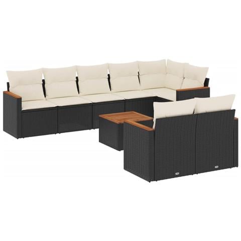 Set Divani da Giardino 9 pz con Cuscini Nero in Polyrattan - Foto 1