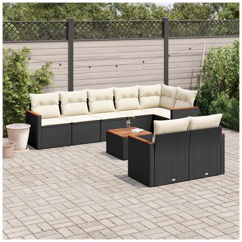 Set Divani da Giardino 9 pz con Cuscini Nero in Polyrattan - Foto 2