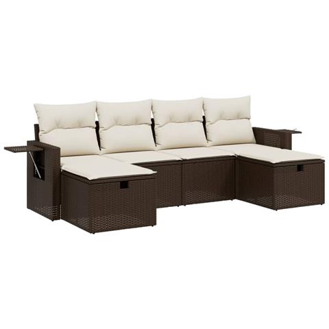 Set Divano da Giardino 6 pz con Cuscini Marrone in Polyrattan - Foto 1