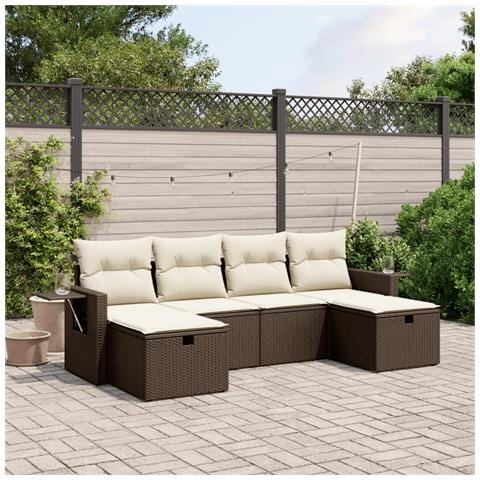 Set Divano da Giardino 6 pz con Cuscini Marrone in Polyrattan - Foto 2