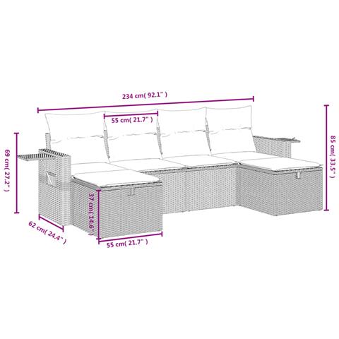 Set Divano da Giardino 6 pz con Cuscini Marrone in Polyrattan - Foto 4