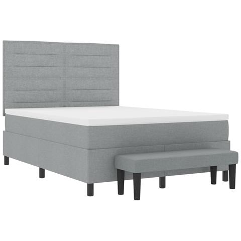 Letto con Molla con Materasso e Panchina Grigio Chiaro 140x190 cm Tessuto - Foto 8