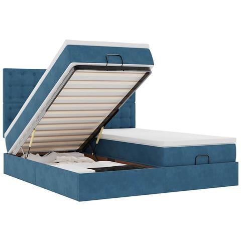 Pouf Letto con Materassi e LED Blu Scuro 200x200cm Velluto - Foto 1