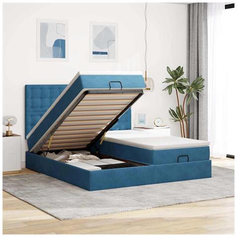 Pouf Letto con Materassi e LED Blu Scuro 200x200cm Velluto - Foto 2