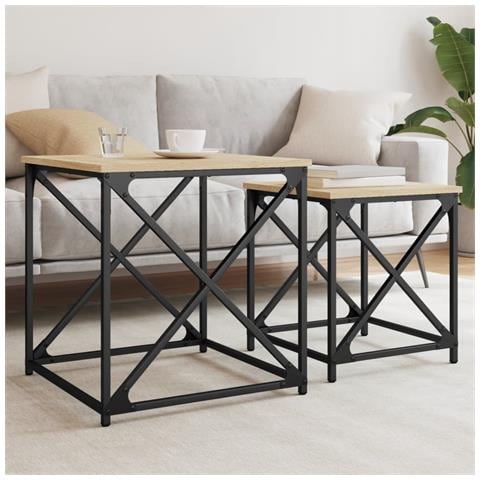 Tavolini Impilabili 2 pz Rovere Sonoma in Legno Multistrato - Foto 2