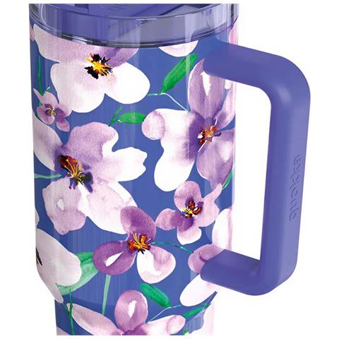 Bicchiere Termico 1200 Ml Con Cannuccia Con Motivo Floreale, Viola - Foto 2