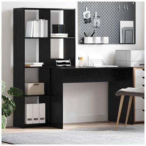 Scrivania Rovere nero 138.5 x 55 x 143 cm Legno multistrato - Foto 2