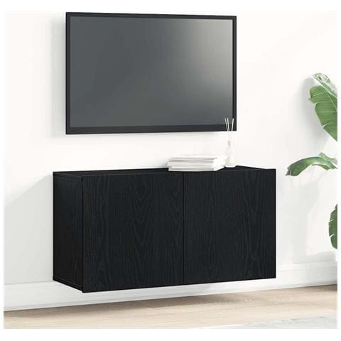 Mobile TV Rovere Nero 80x30x41 cm in Legno Massello - Foto 2