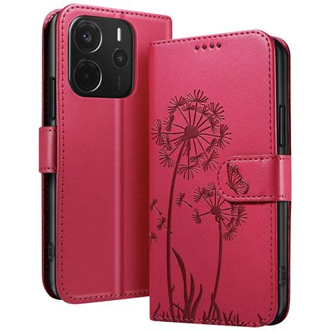 Custodia A Portafoglio Per Redmi Note 14 4g Design Premium Fiori Farfalla, Rosso - Foto 1