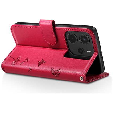 Custodia A Portafoglio Per Redmi Note 14 4g Design Premium Fiori Farfalla, Rosso - Foto 5