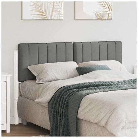 Testiera imbottita Bianco e grigio chiaro 140 cm Pino massello - Foto 2