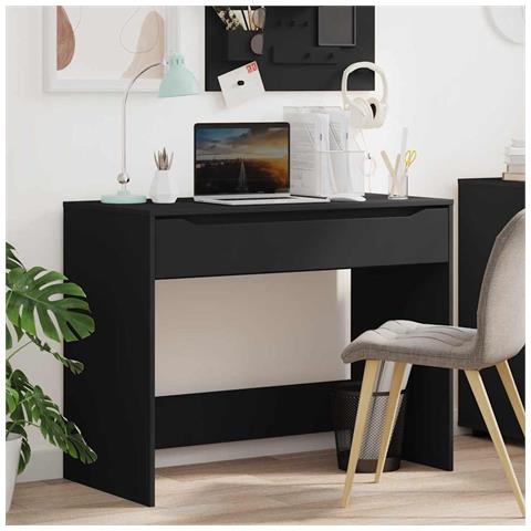 Scrivania con cassetto Nero 100 x 50 x 78 cm Legno multistrato - Foto 2