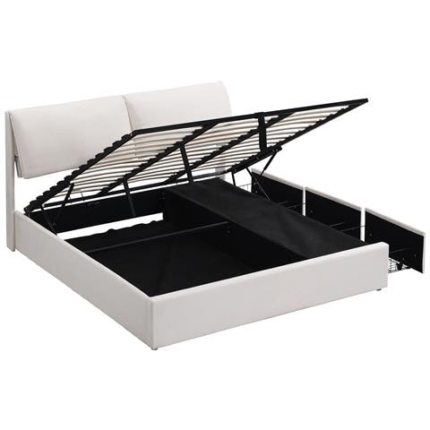 Letto In Velluto Beige Con Tre Cassetti, Contenitore E Testiera Regolabile - Foto 3