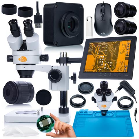 Set Microscopio Professionale Mercury Pro Con Telecamera, Tappetino In Silicone, Supporto Display E Schermo 8"" - Alta Qualità Ottica, Zoom 7x-45x, Uso Universale - Foto 1