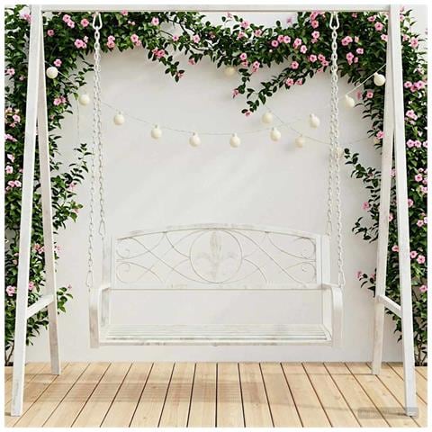 Panchina a Dondolo Acciaio 110,5 x 59 x 55 cm Bianco Antico - Foto 2