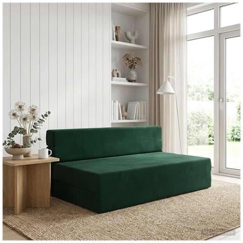 Divano Letto Pieghevole Verde Scuro 152 x 86,5 x 60 cm Tessuto - Foto 2