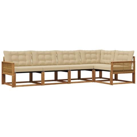 Set di divani da esterno con cuscino 5 pcs Naturale e Beige - Foto 1