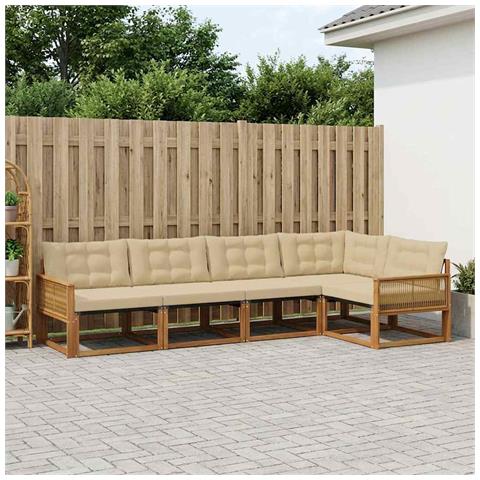 Set di divani da esterno con cuscino 5 pcs Naturale e Beige - Foto 2