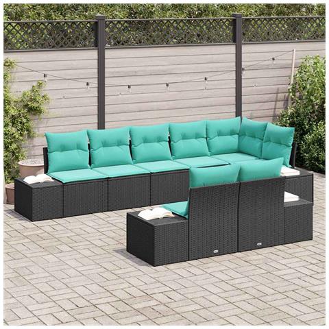 Set Divano da Giardino 8 pz Nero e Turchese Poly Rattan - Foto 2