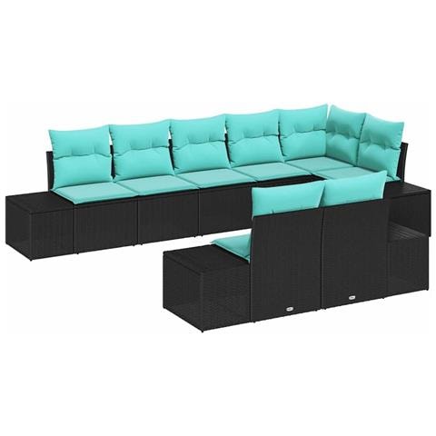 Set Divano da Giardino 8 pz Nero e Turchese Poly Rattan - Foto 1