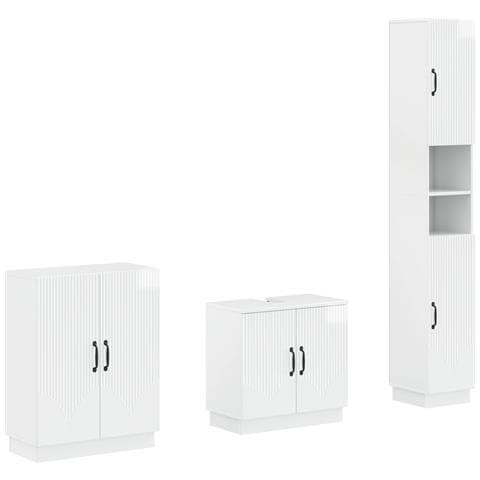 Set di armadietti da bagno in 3 pezzi HOORN Bianco Lucido - Foto 1