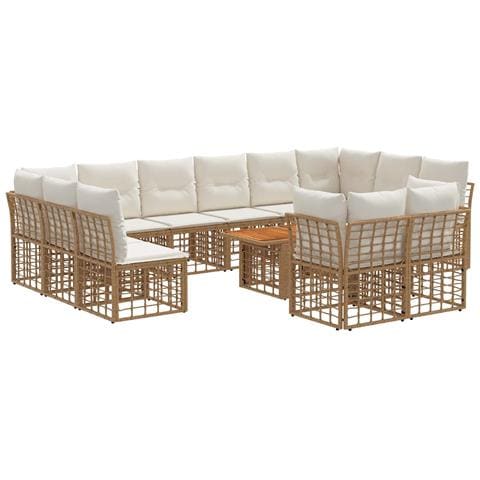 Set Divano da Giardino 13 pz Naturale e Bianco Crema polyrattan - Foto 1