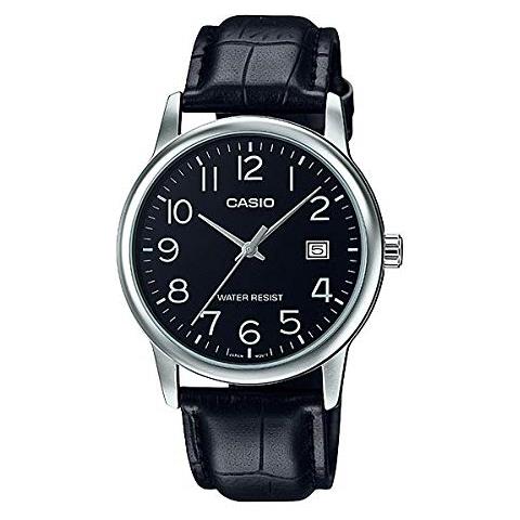 Men's MTPV002L-1B Silver Leather Japanese Quartz Fashion Watch - Foto 1