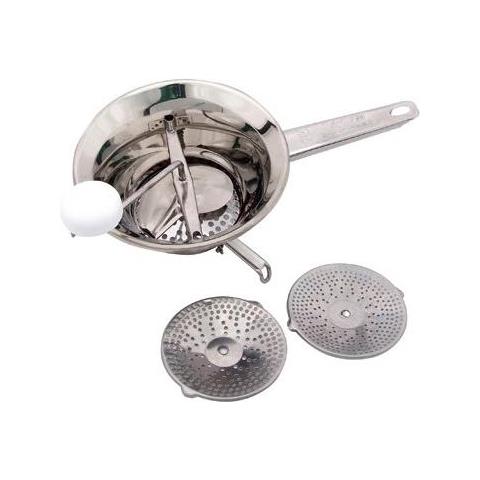 Passaverdura Cm 20 In Acciaio Inox 18/10 Spessore Mm 6. Supporti Reclinabili Con Protezione In Gomma E 3 Dischi Con Diverse Forature - Foto 1
