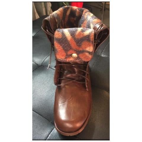 Stivali Anfibi Alti Chunky Combat Boots Platform Pelle Marrone