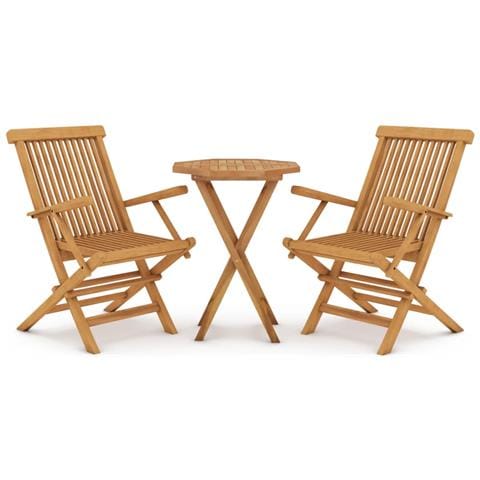 Set Da Pranzo Per Giardino 3 Pz In Legno Massello Di Teak - Foto 1