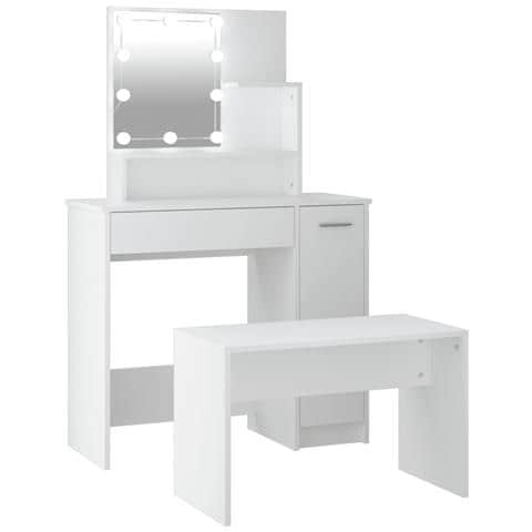 Set Tavolo Da Toeletta Bianco Con Led In Legno Multistrato - Foto 1