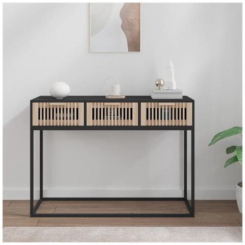 Tavolino Consolle Nero 105x30x75 Cm Legno Multistrato E Ferro - Foto 6