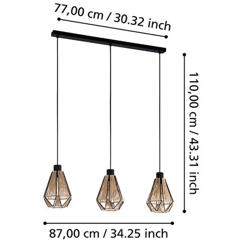 Lampadario Contemporaneo Adwickle 3 Luci Metallo Nero E Tessuto - Foto 3