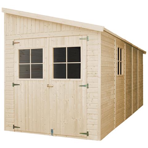 Casa Da Giardino In Legno Naturale (con Parete Laterale) 514x216 Cm / 10,2 M²- Magazzino Esterno Con Finestre - Capanno Da Giardino - Timbela M341a - Foto 1