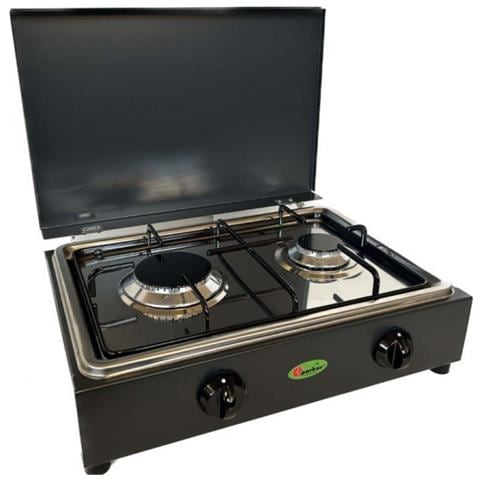 Parker Fornello Da Tavolo Grigio Grafite Con Piano In Acciaio Inox 2 Fuochi Con Piano Removibile Per La Pulizia Alimentazione Gas Gpl (bombole) Per Uso Esterno - Foto 1