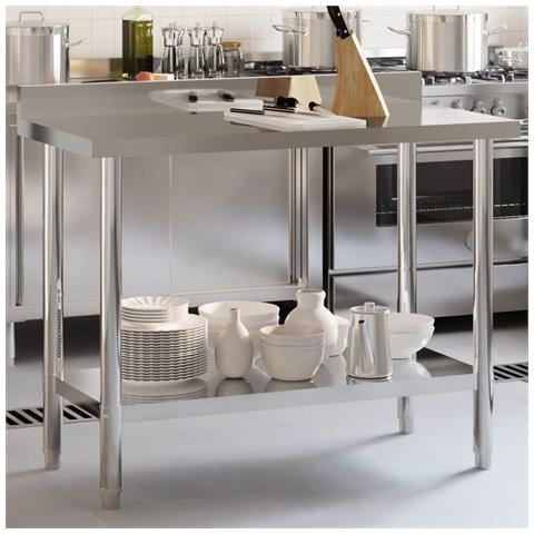 Tavolo Lavoro Cucina Con Paraschizzi 110x55x93cm Acciaio Inox - Foto 1